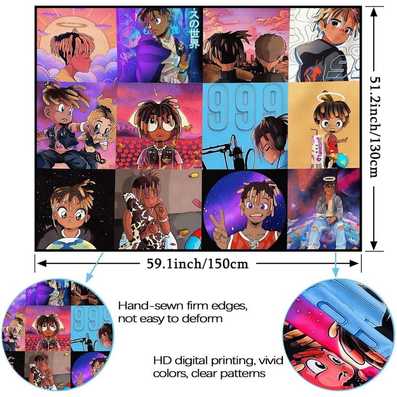 Juice Wrld Rapper Tapestry For Bedroom Juice Wrld Posters For Room Aesthetic Wall Tapestrys Cartoon Juice Wrld Flag Tapestry Wall Hanging Decor Wall Blanket For Home Wall Decor 59.1'' × 51.2