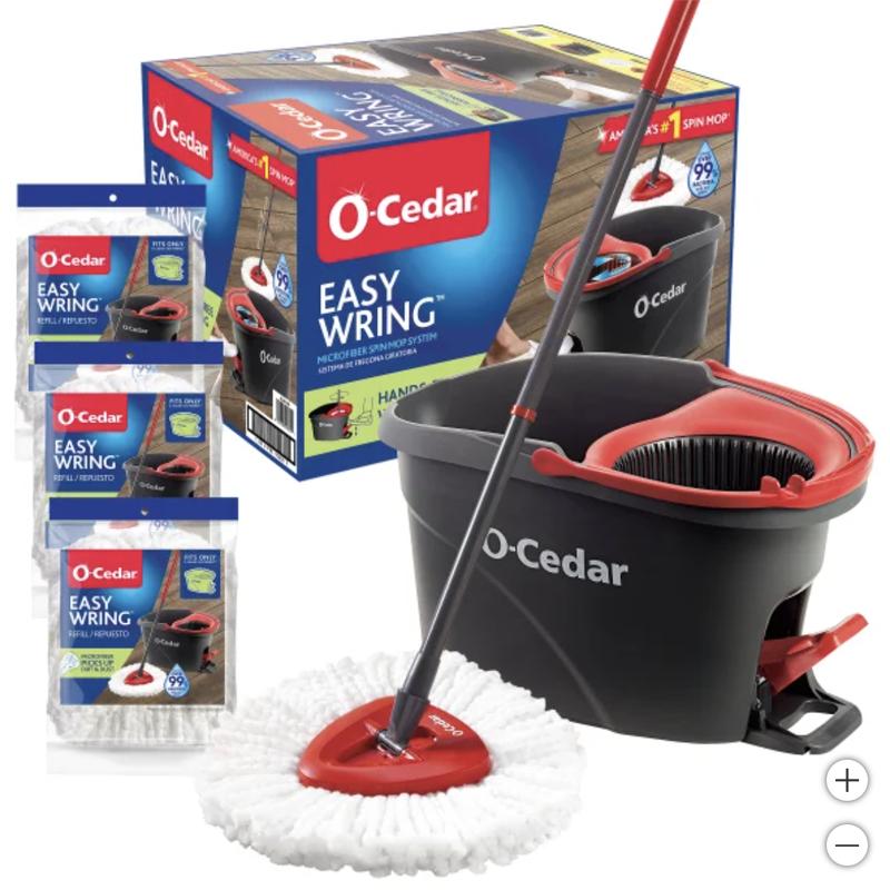 O-Cedar EasyWring Spin Mop & Bucket System with 3 Refills, New.