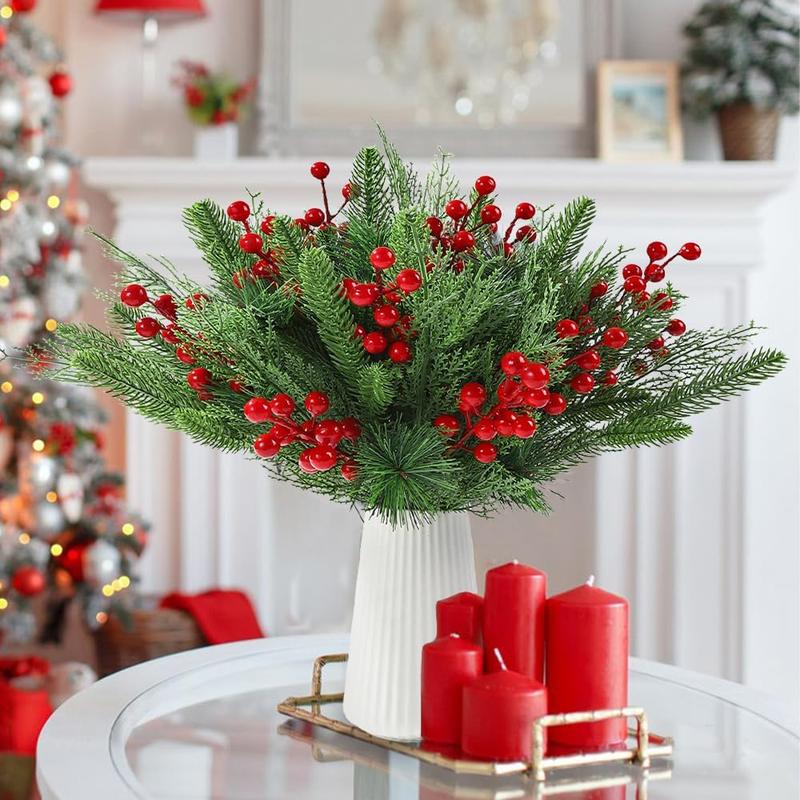 60 PCS Artificial Pine Branches Christmas Faux Pine Greenery Stems for Christmas Tree DIY Crafts Holiday Home Decoration Decorative Ornaments Plant