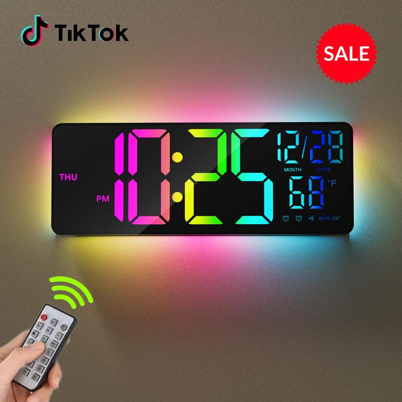 RGB Background Clock, 4 Side RGB Light, Home Decor, Big Size 13'' Game Room Clock, Dual Alarm, Dim Adjustable, Bluetooth Control