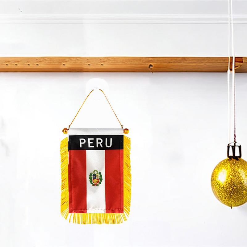 Peru Window Hanging Flag, Mini Flag Banner with Suction Cup, Car Rearview Mirror Decor Flag, Decorative Hanging Flag for Home Car, Party Supplies