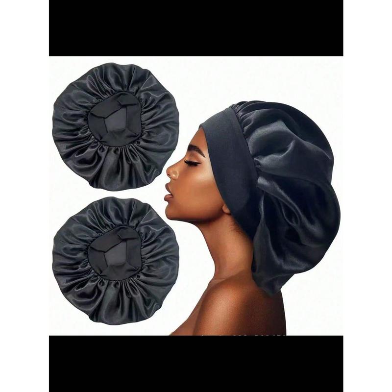 1 2pcs Silk Bonnet For Sleeping, Satin Hair Bonnets, Soft Elastic Band Silk Sleep Cap, Silk Hair Wrap For Curly Hair (Black Gold)