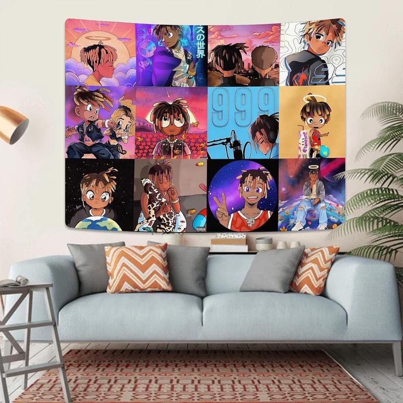 Juice Wrld Rapper Tapestry For Bedroom Juice Wrld Posters For Room Aesthetic Wall Tapestrys Cartoon Juice Wrld Flag Tapestry Wall Hanging Decor Wall Blanket For Home Wall Decor 59.1'' × 51.2