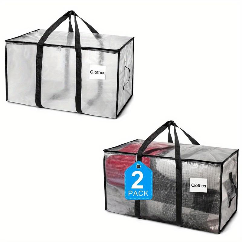 Clear Storage Bag with Handle, 1 2 Counts Foldable Large Capacity Clothes Storage Bag with Zipper, Storage Organizer for Home & Travel