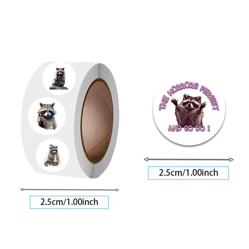 Lovely Raccoon Stickers, 1 Roll Colorful Cute Round Decorative Stickers, Stationery Seal Label Stickers for Mobile Phones, Tablets, Laptops,  Desktops