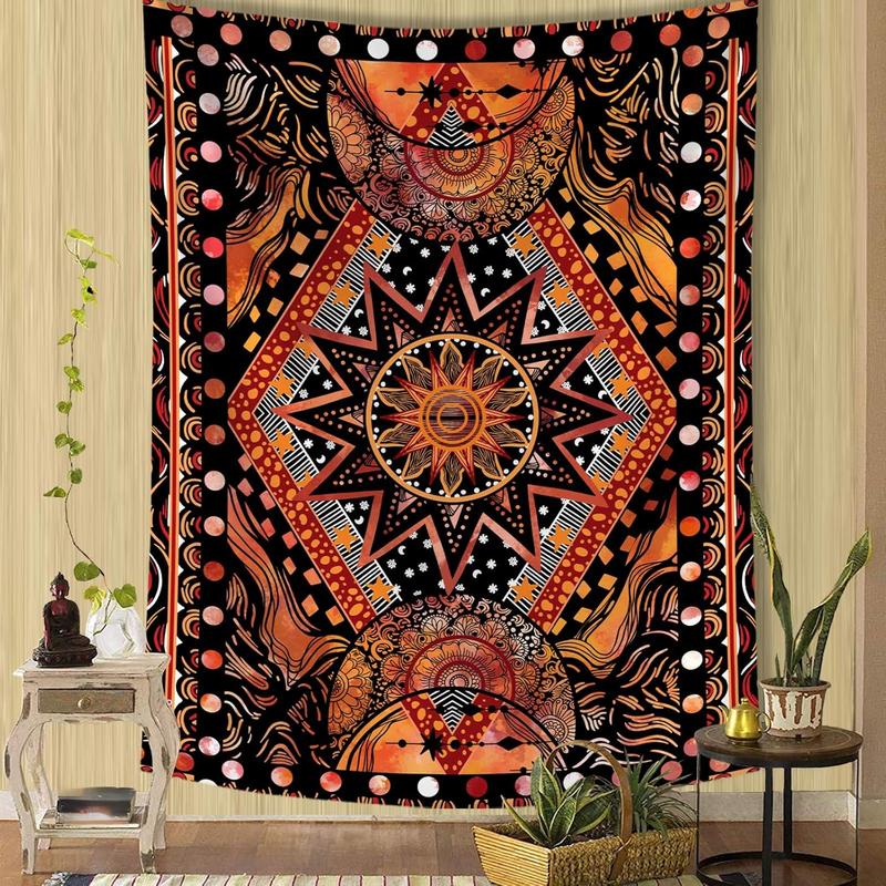 Orange Sun and Moon Tapestry Wall Hanging, Indie Hippie Cool Wall Tapestries, Aesthetic Tapestry for Bedroom Living Room Dorm (Orange, 30'' × 40'')