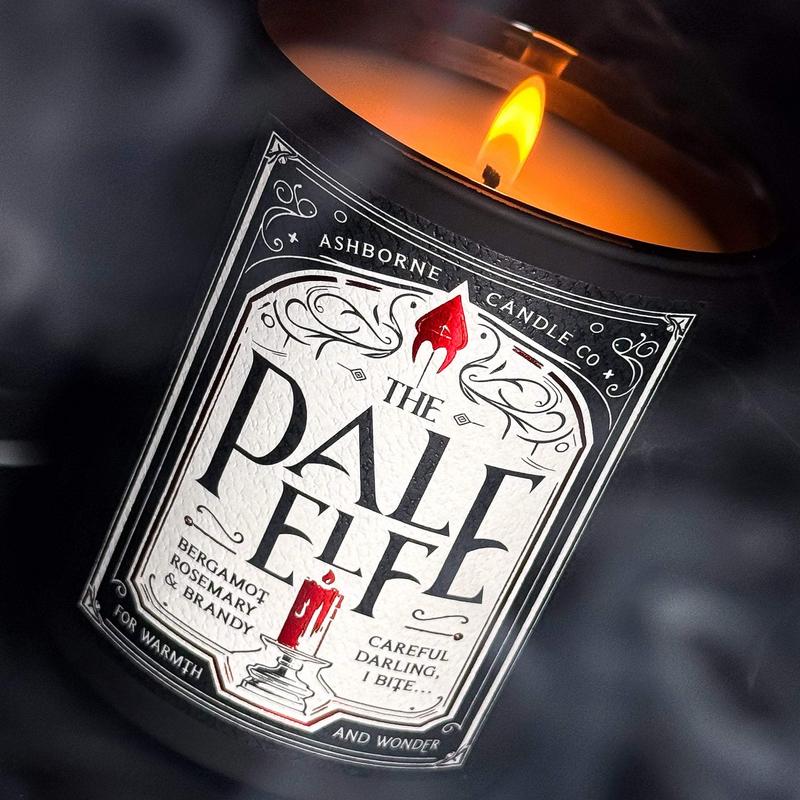 The Pale Elf - 8oz Scented Candle - Rosemary, Bergamot, Brandy - Natural Coconut Wax - 35 h Burn Time - Premium Foil Label - Gaming Aroma Dark Decor