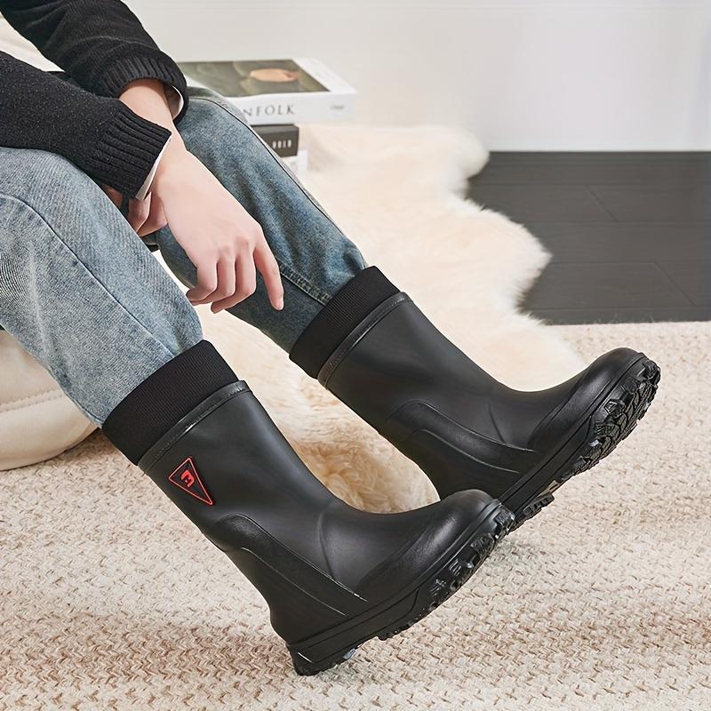 Waterproof Rain Boots - Warm Fleece Lined, Slip-Resistant Mid-Calf for Fall Winter