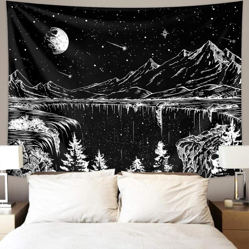 Abstract Starry Night Mountain Landscape Pattern Tapestry for Mean Girls Decorations, 1 Count Wall Hanging Tapestry for Home Living Room Bedroom Decor