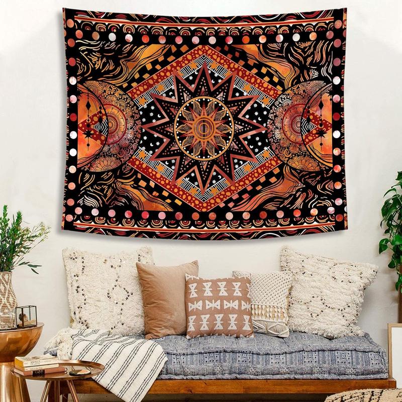 Orange Sun and Moon Tapestry Wall Hanging, Indie Hippie Cool Wall Tapestries, Aesthetic Tapestry for Bedroom Living Room Dorm (Orange, 30'' × 40'')