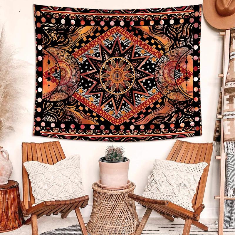 Orange Sun and Moon Tapestry Wall Hanging, Indie Hippie Cool Wall Tapestries, Aesthetic Tapestry for Bedroom Living Room Dorm (Orange, 30'' × 40'')