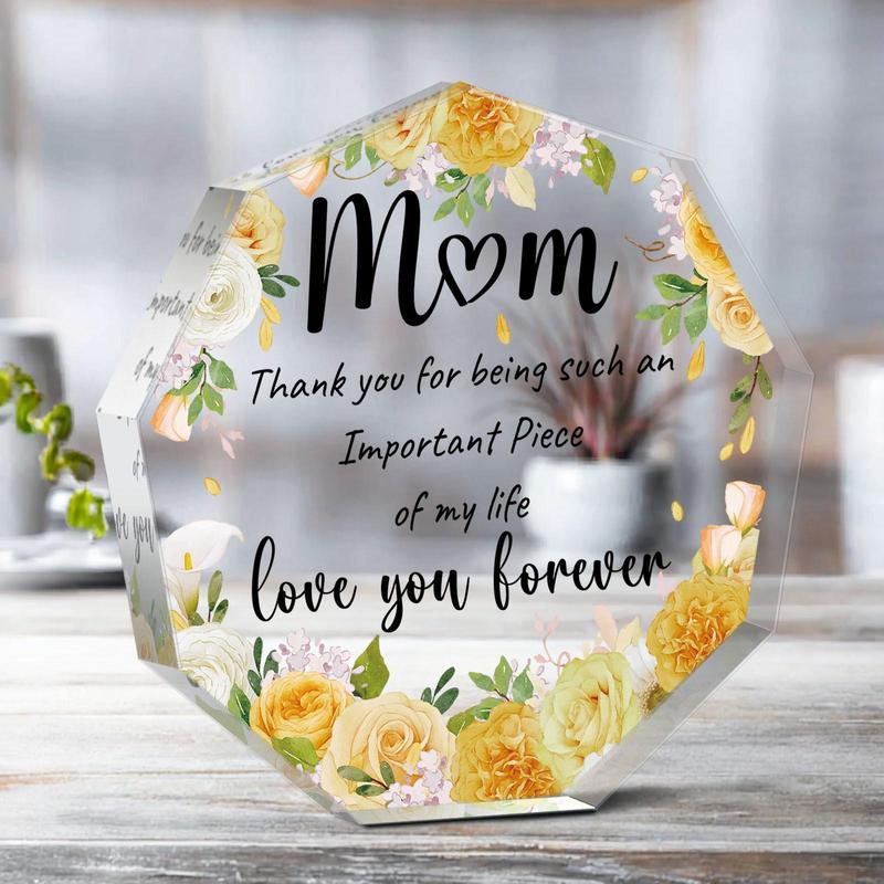 Irregular Shaped Acrylic Plaque, 1 Count Flower & Letter Pattern Creative Birthday Gift for Mom, Home Decoration Ornament