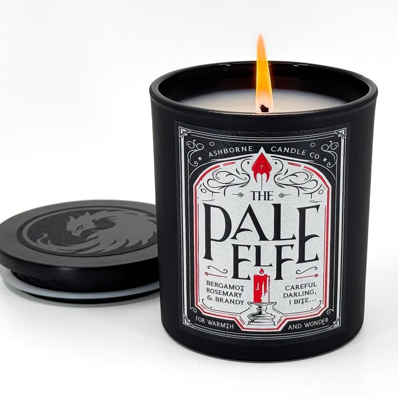 The Pale Elf - 8oz Scented Candle - Rosemary, Bergamot, Brandy - Natural Coconut Wax - 35 h Burn Time - Premium Foil Label - Gaming Aroma Dark Decor