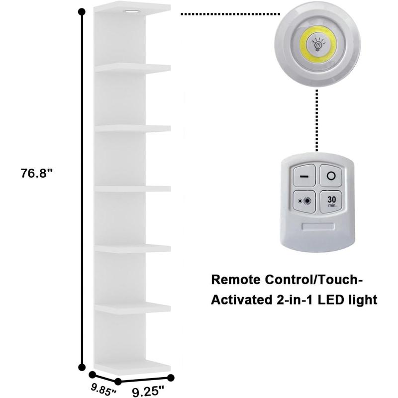 Makrtser7 Tier Wall Shelf Unit,White Lack Wall Shelf,Display Floating Shelf with LED Remote Control Light