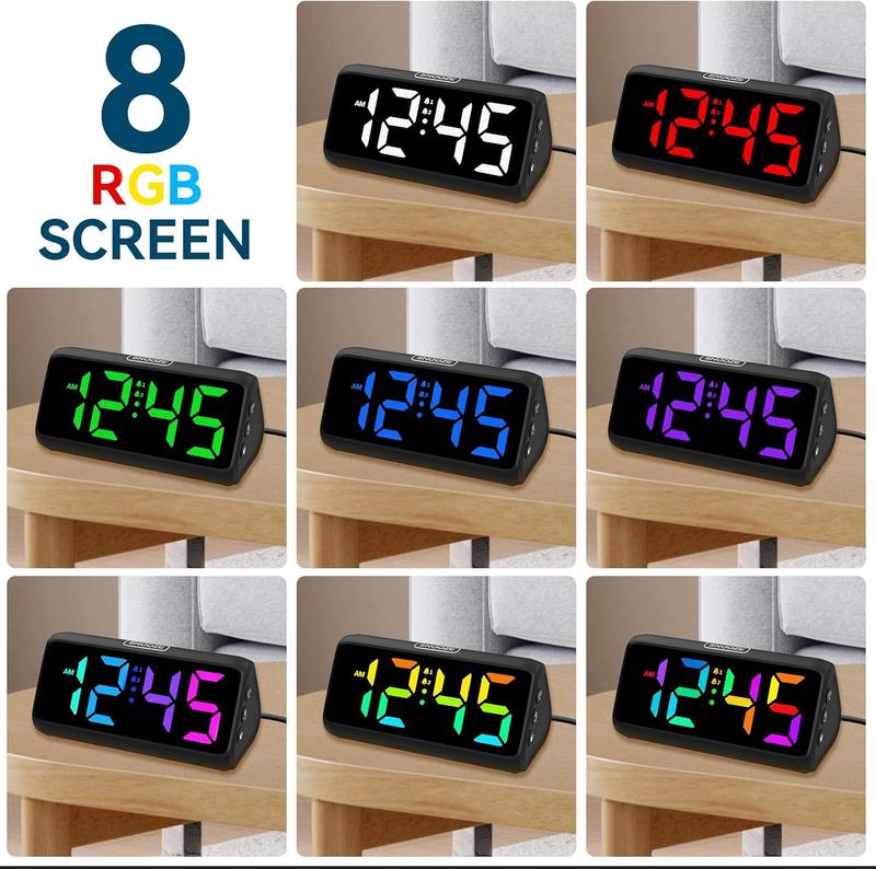 Loud Alarm Clock for Heavy Sleepers, RGB Alarm Clocks for Bedrooms Seniors Kids, Plug in Digital Clock with 5 Dimmers, 2 Alarms, 4 Volumes and Snooze