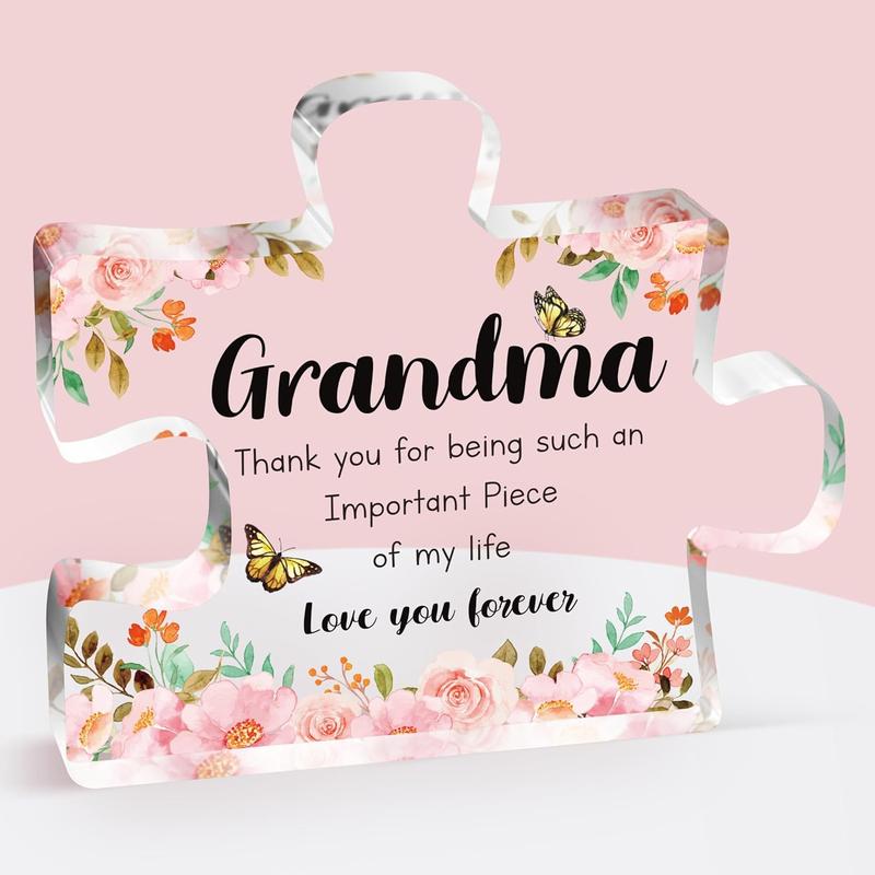 Gifts for Grandma - Delicate Grandma Birthday Gifts from Grandkids - Engraved Acrylic Puzzle Piece 3.9 x 3.3 inch - Mothers Day Birthday Christmas Gifts for Grandma Grandmother, Ideas