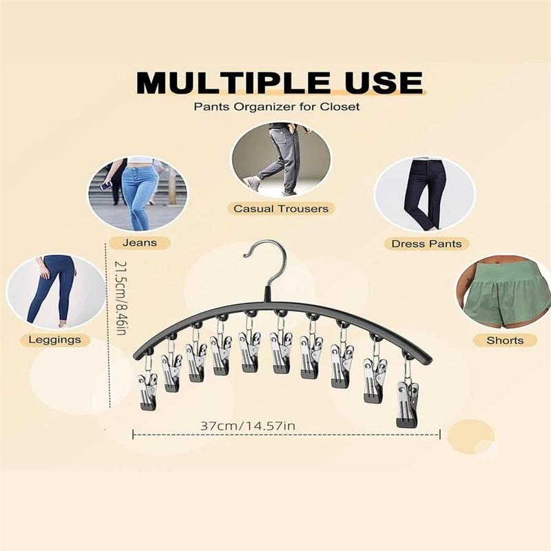 Hanger with 10 Clips, 1 Count Stainless Steel Clothes Hanger, Space Saving Clothes Hanger for Home Dorm Travel, Home Supplies