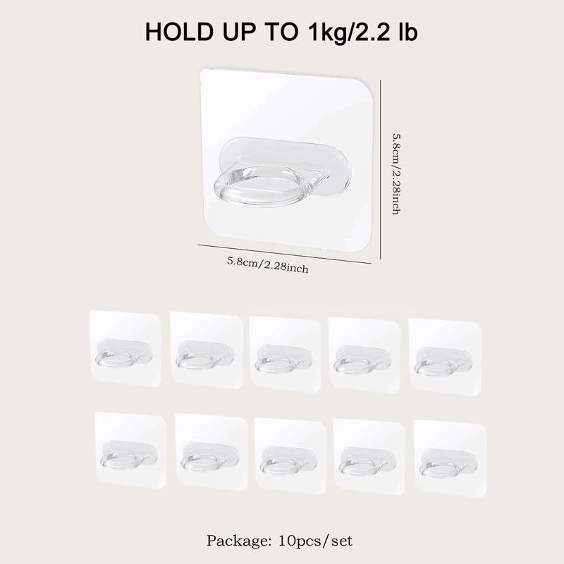 10pcs Clear Hook Ring, Multifunctional Self-adhesive Hook, Home Organizers for Kitchen Bathroom