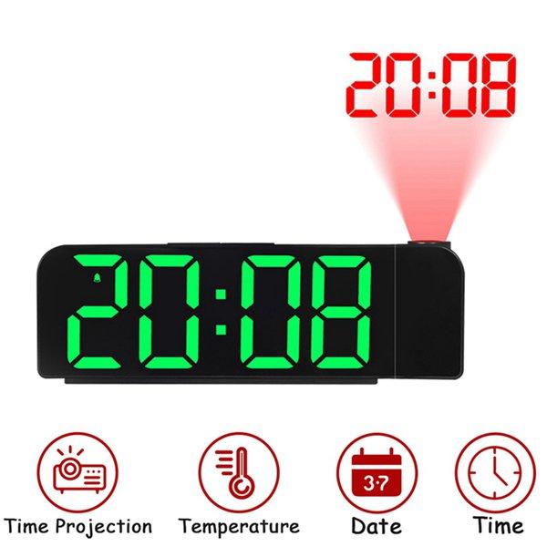 180° Rotation Projection Alarm Clock 12 24H LED Digital Clock USB Charge Ceiling Projector Alarm Clock Green