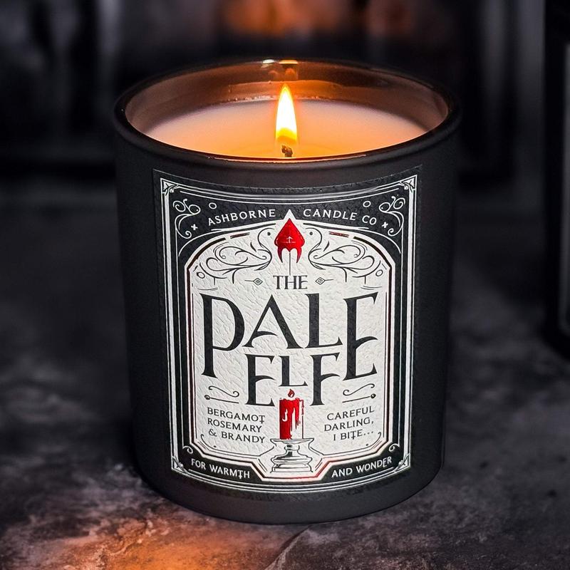 The Pale Elf - 8oz Scented Candle - Rosemary, Bergamot, Brandy - Natural Coconut Wax - 35 h Burn Time - Premium Foil Label - Gaming Aroma Dark Decor