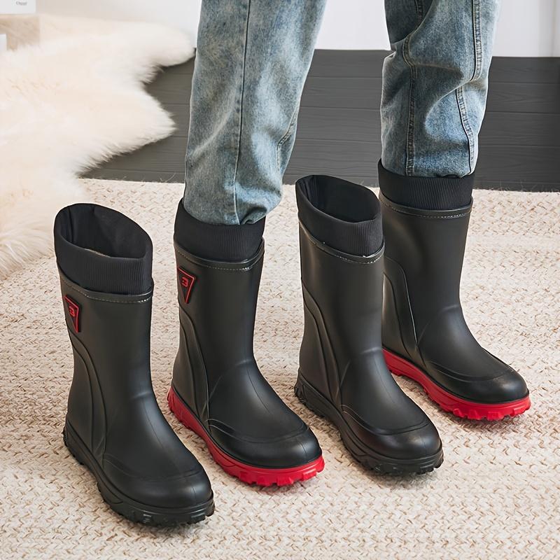 Waterproof Rain Boots - Warm Fleece Lined, Slip-Resistant Mid-Calf for Fall Winter