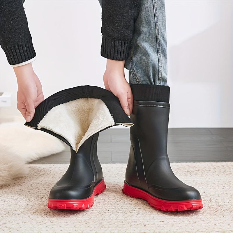 Waterproof Rain Boots - Warm Fleece Lined, Slip-Resistant Mid-Calf for Fall Winter