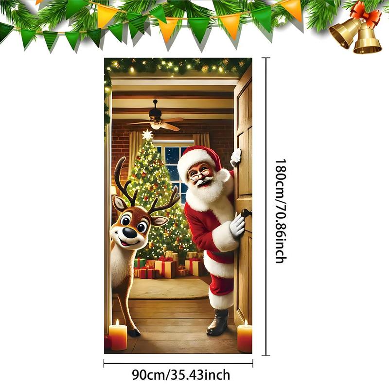 Christmas Themed Door Banner, 1 Count Santa Claus & Reindeer Pattern Door Hanging Banner, Festive & Party Supplies for Home Living Room Bedroom