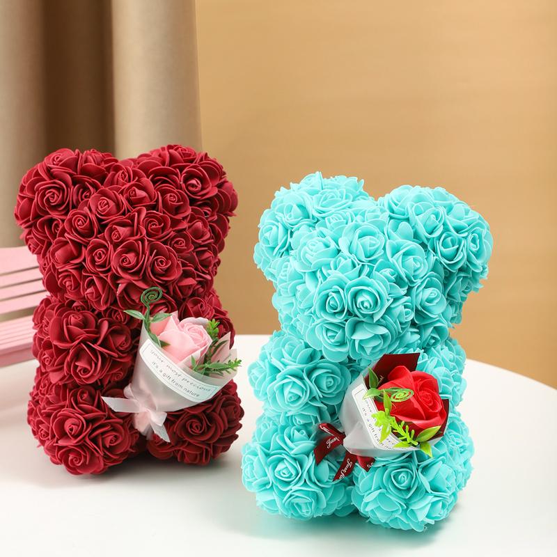 Christmas artificial rose bear, 1 romantic artificial flower bear, anniversary gift, birthday, Mother's Day FEt Hanyeah Dream Home Decor Decorative