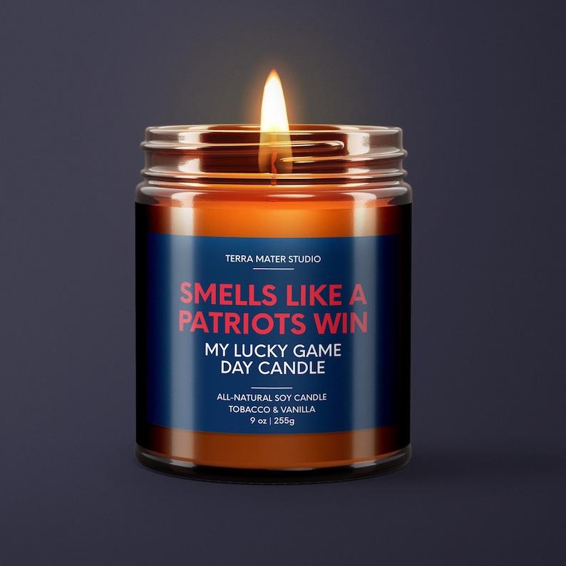 Smells Like A Patriots Win Candle, New England Lucky Game Day Candle, Patriots Gift, Sports Gift, New England Game Day