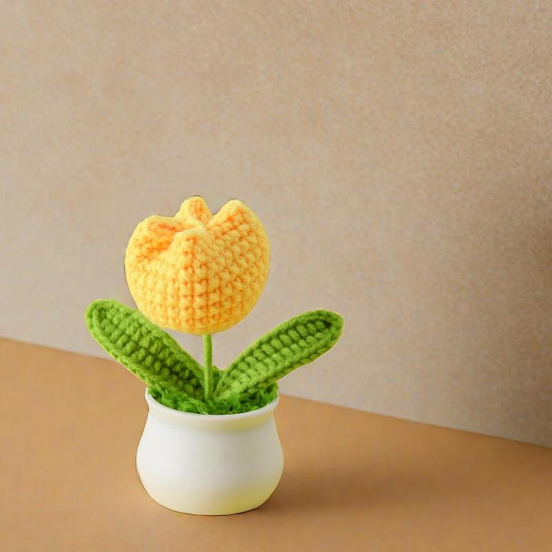 Crochet Tulip Plant, Cute Flower Decor, Home Decor Supplies for Living Room Bedroom Office, Fall & Winter Gift