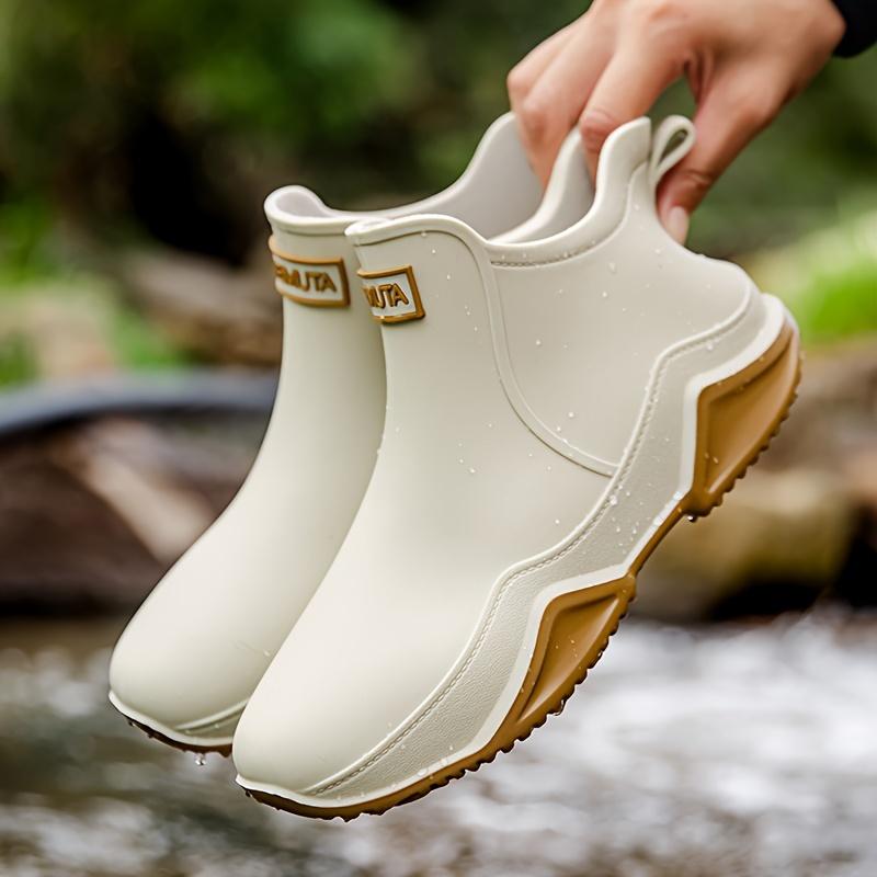 Womens Waterproof Stylish Rain Boots - Quick-Dry Slip-On Design - Durable Flat Short Boots for Outdoor Garden Work - Comfortable & Lightweight