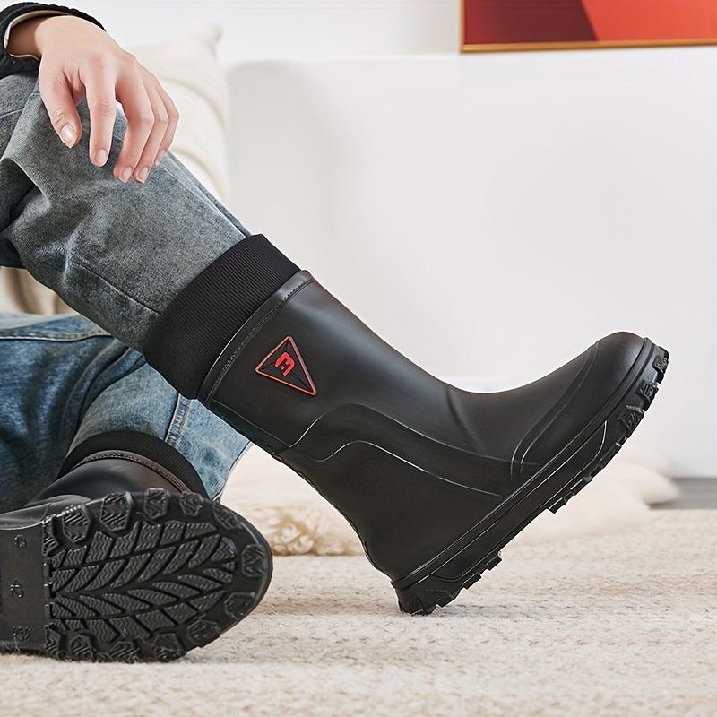 Waterproof Rain Boots - Warm Fleece Lined, Slip-Resistant Mid-Calf for Fall Winter