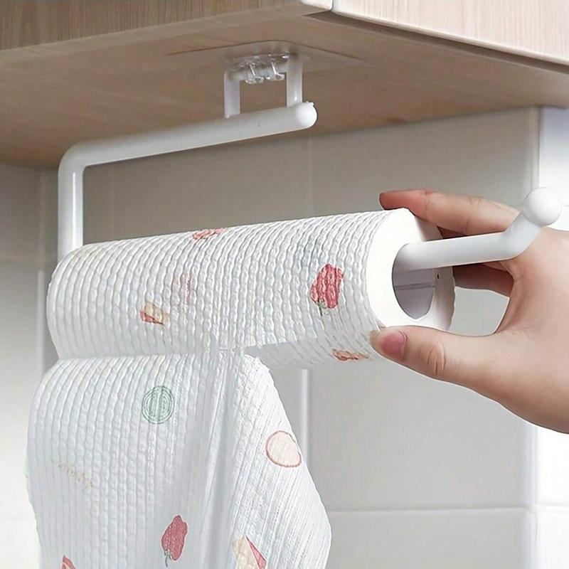 Wall Mounted Tissue Holder, Punch Free Tissue Holder with Hook, Kitchen Roll Holder, Bathroom Storage Rack, Home Organizer for Kitchen Bathroom