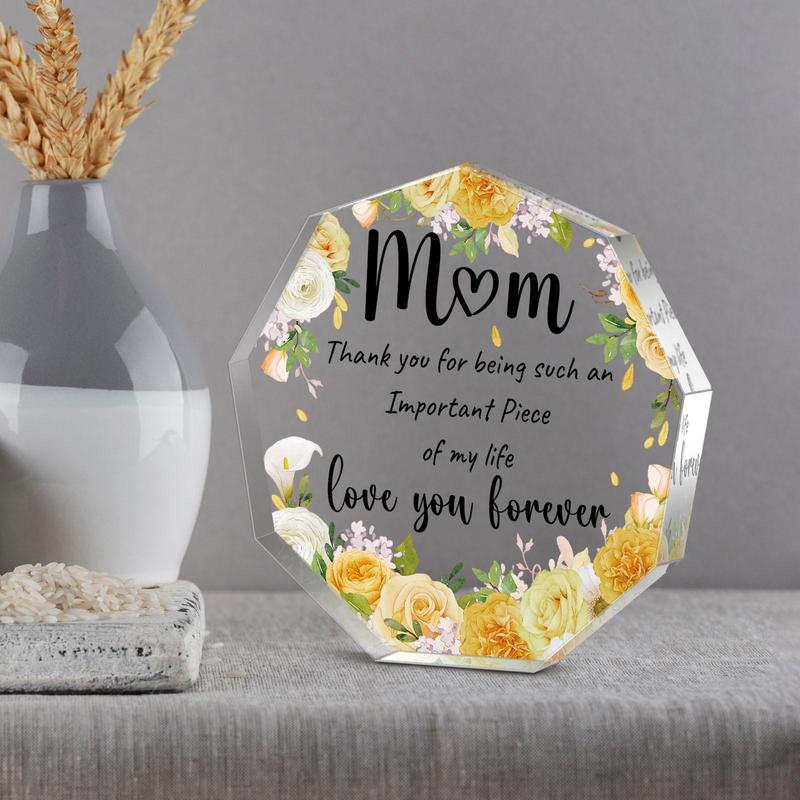 Irregular Shaped Acrylic Plaque, 1 Count Flower & Letter Pattern Creative Birthday Gift for Mom, Home Decoration Ornament