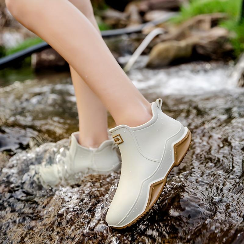 Womens Waterproof Stylish Rain Boots - Quick-Dry Slip-On Design - Durable Flat Short Boots for Outdoor Garden Work - Comfortable & Lightweight