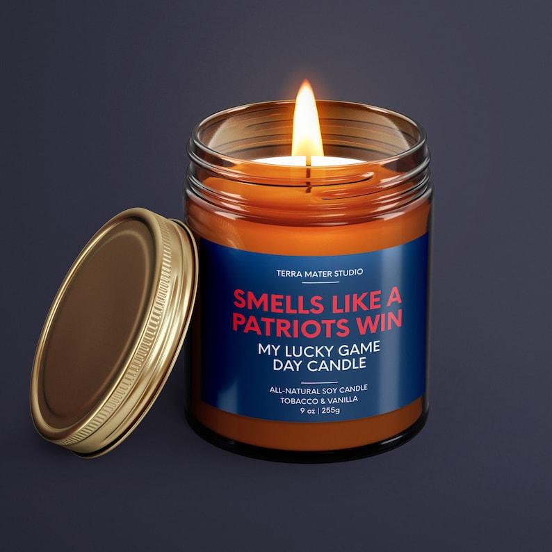 Smells Like A Patriots Win Candle, New England Lucky Game Day Candle, Patriots Gift, Sports Gift, New England Game Day