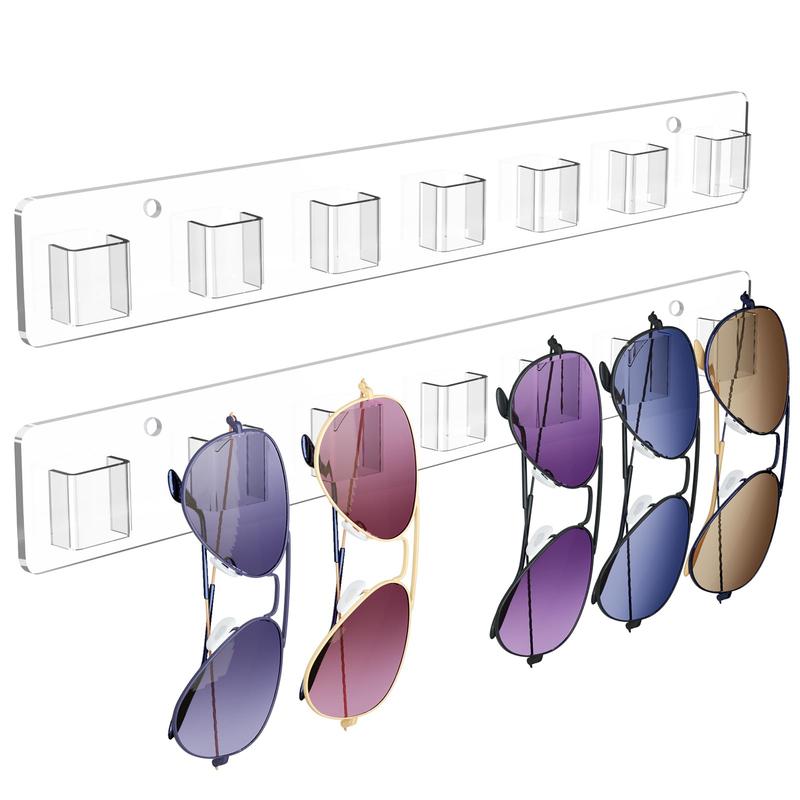 Sunglasses Organizer 2 Pack, Wall Glasses Holder, Acrylic Sunglasses Display, Eyeglass Organizer for Multiple Glasses for Office & Home Decor, Unique Gifts for Husband, Women & Girls, Clear