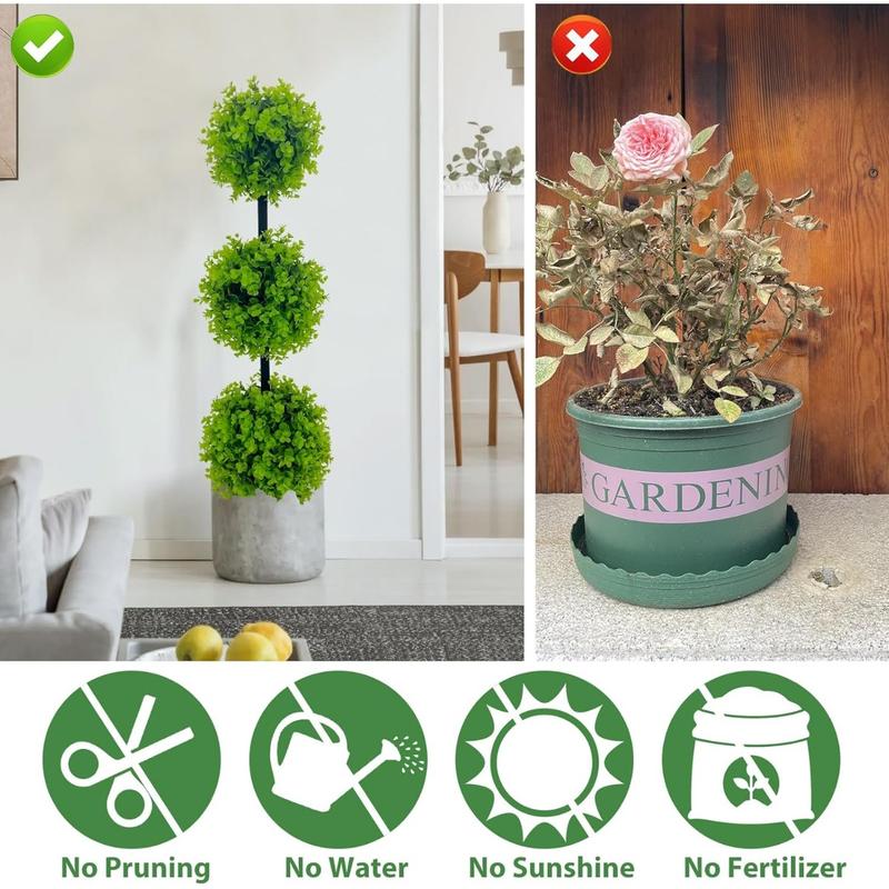 2 Pack Artificial Boxwood Topiary Tree, 3ft Topiary Ball Tree Potted Plants Decoration for Front Porch Indoor Outdoor Home Décor Decorative Fruit