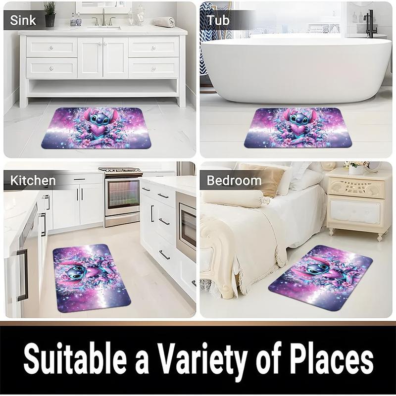 Cartoon Stitch Pattern Bathroom Mat, Non-slip Soft Floor Mat, Rectangle Home Decor Rug for Living Room Bedroom Bathroom