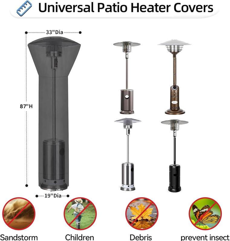 Patio Heater Covers, Heavy Duty 420d Oxford Outdoor Heater Cover,, Sun-Proof and -Resistant, Heater Cover with Zipper and Storage Pocket (Black, 87