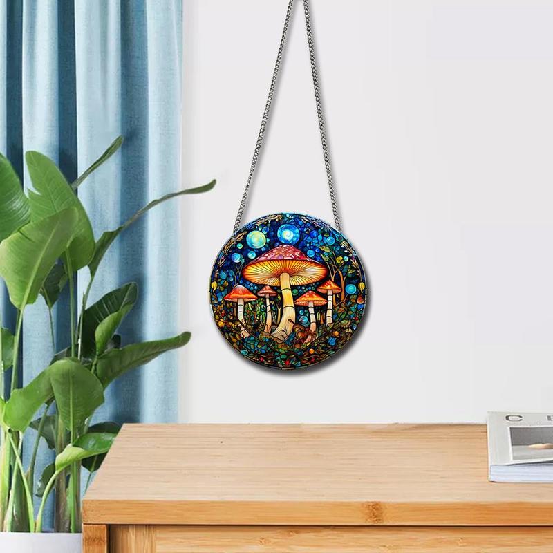 Mushroom Pattern Round Hanging Decor, 1 Count Fashionable Acrylic Pendant, Hanging Decor for Home Living Room Bedroom