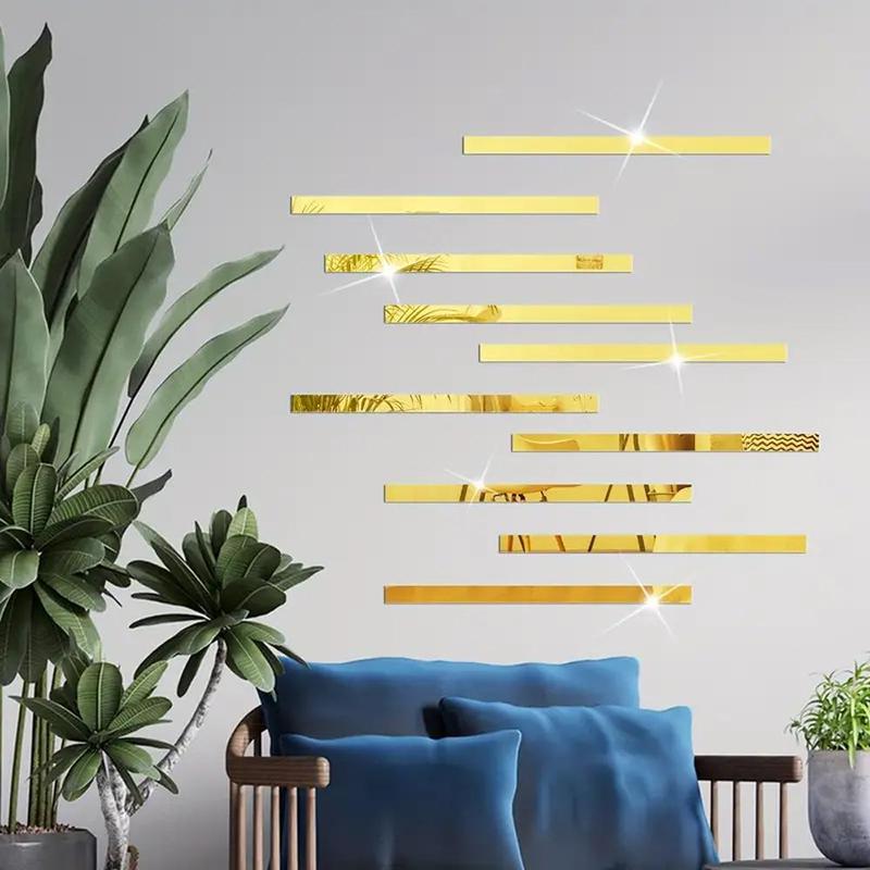 Striped Mirror Wall Sticker, 10pcs set Self Adhesive Wall Decal, Removable Acrylic Mirror Sticker for Home Decor, Room Decor