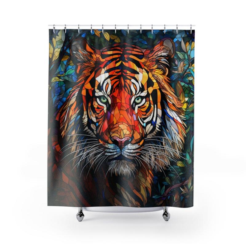 Vibrant Tiger Print Shower Curtain - 71x74 Inches - Premium Polyester Fabric - Unique Nature Inspired Design - Distinctive Home Décor For Animal Enthusiasts