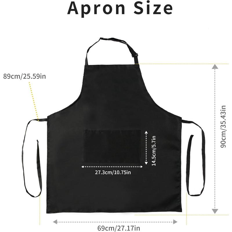 2 Pack Adjustable Bib Apron, Waterdrop Resistant Aprons with 2 Pockets Cooking Kitchen Restaurant Aprons for Women Men Chef, BBQ Drawing Crafting Outdoors (Polyester-Black, 2)