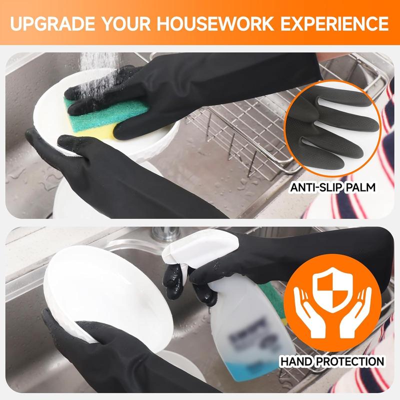 Heavy-Duty Thick Rubber Cleaning Gloves - 3 Pairs of Extra-Large Black Reusable  Non-Slip Gloves for Dishwashing and Kitchen Cleaning