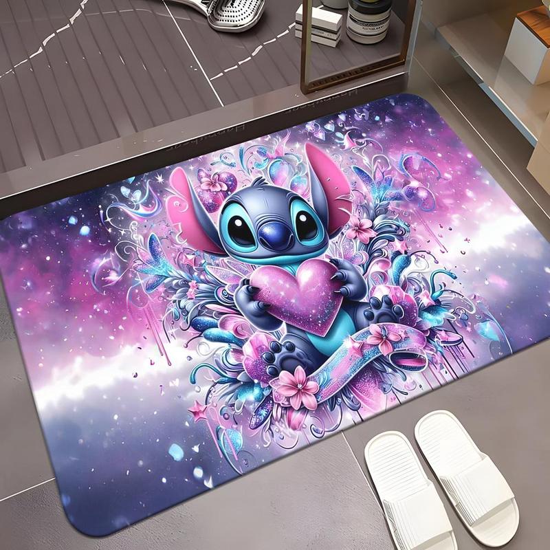 Cartoon Stitch Pattern Bathroom Mat, Non-slip Soft Floor Mat, Rectangle Home Decor Rug for Living Room Bedroom Bathroom