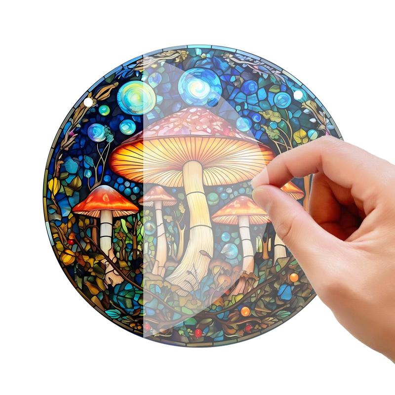 Mushroom Pattern Round Hanging Decor, 1 Count Fashionable Acrylic Pendant, Hanging Decor for Home Living Room Bedroom