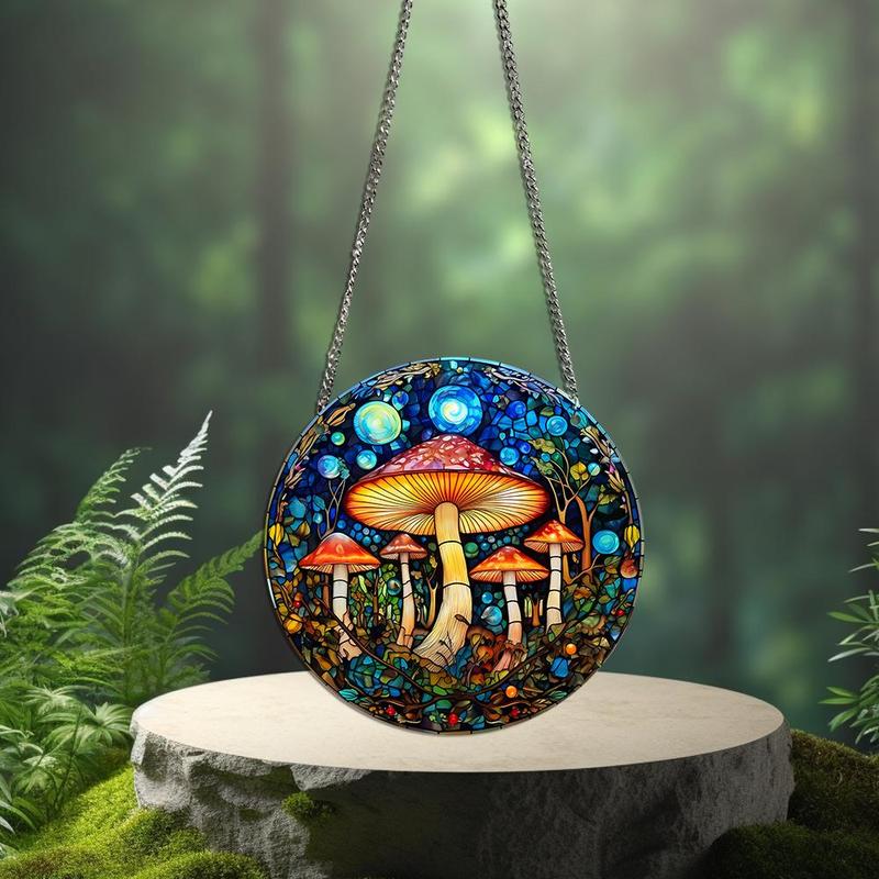 Mushroom Pattern Round Hanging Decor, 1 Count Fashionable Acrylic Pendant, Hanging Decor for Home Living Room Bedroom