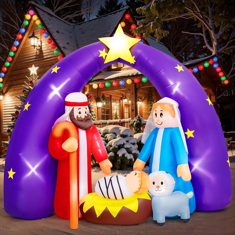 Christmas inflatable decorations-8 FT Nativity scene Christmas inflatable with LED lights, suitable for outdoor, outdoor courtyard door decoration[Limited Time Offer]