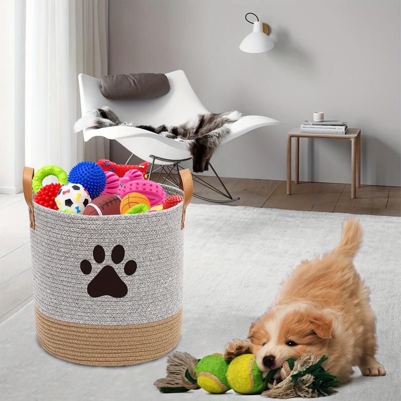 Dog Toy Basket, Cotton Dog Toy Box With Handle Round Dog Toy Bin - Perfect For Organizing Pet Toys, Blankets, Leashes, White